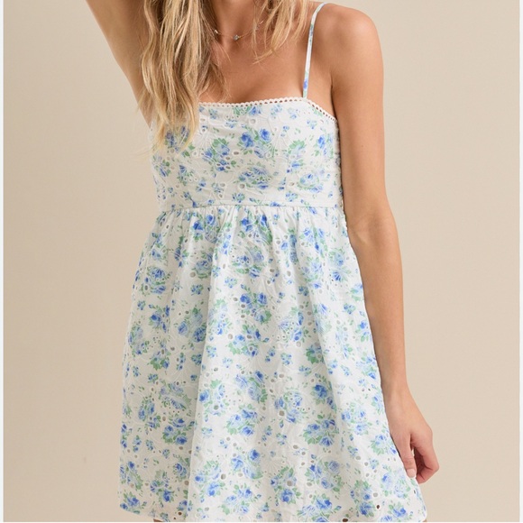 NWT Altar'd State Corrine Floral Blue‎ and Cream Dress XL Size 14